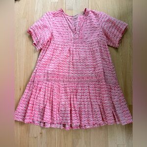 Marea Pink Block Print Tiered Dress Size Large Cotton Short Sleeve